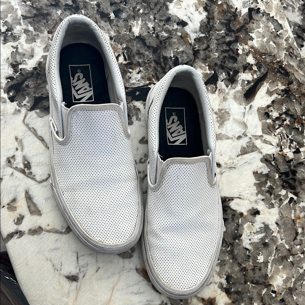 Vans Classic White Perforated Leather Slip-ons W8.5